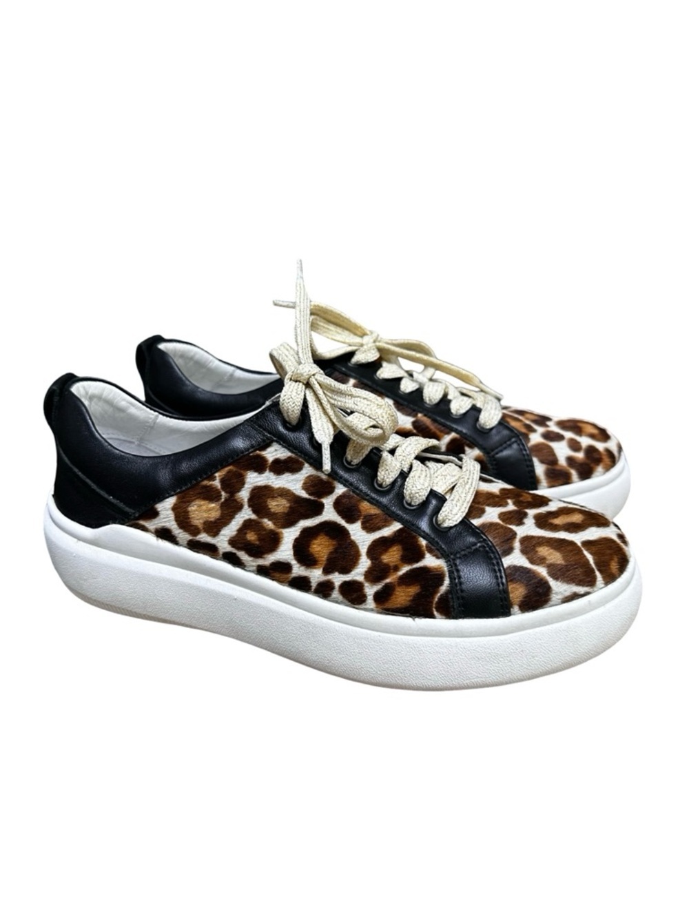 TRASK Leopard Print Platform Sneakers SZ 7 Lace-Up Shoes Black White Streetwear